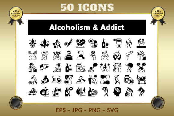 Alcoholism Addict Half Glyph Icons