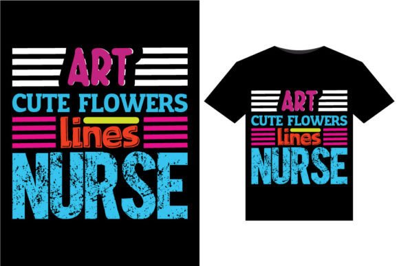 Art Cute Flowers Lines T-Shirt Design
