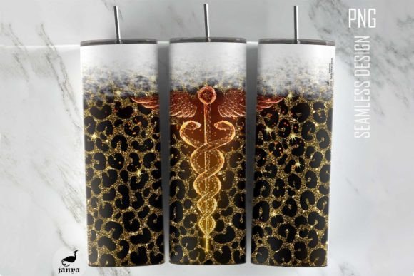 Caduceus Glitter Leopard Tumbler Wrap